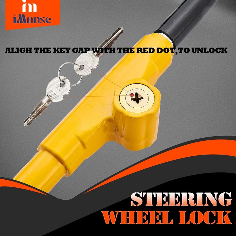 iMonse Steering Wheel Lock Anti-Theft Car Device, Steering Wheel Pedal Brake Lock Retractable Hook Car Security Products Universal Fit(Yellow) - Image 3
